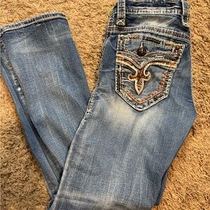 Rock Revival Stylish Blue Embroidered Women's Jeans